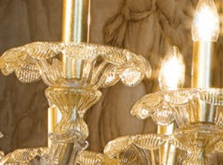 Sylcom Rezzonico 1472/8-PA-CR.ORO Clear and 24 Kt Gold Chandelier in Silver Bronzing Metal Finish