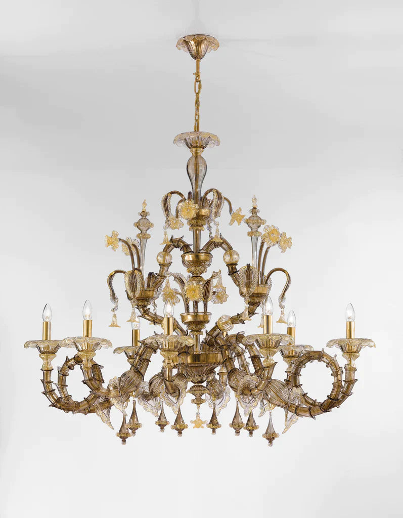 Sylcom Rezzonico 1472/8-PO-FU.ORO Smoked and 24 Kt Gold Chandelier in Gold Bronzing Metal Finish