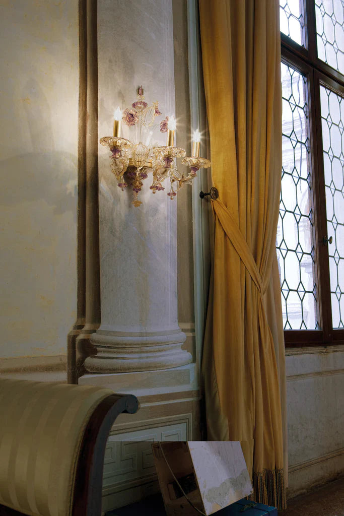 Sylcom Rezzonico 1474/A3-PO-AMT.ORO Amethyst and 24Kt Gold Wall Lamp in Gold Bronzing Metal Finish