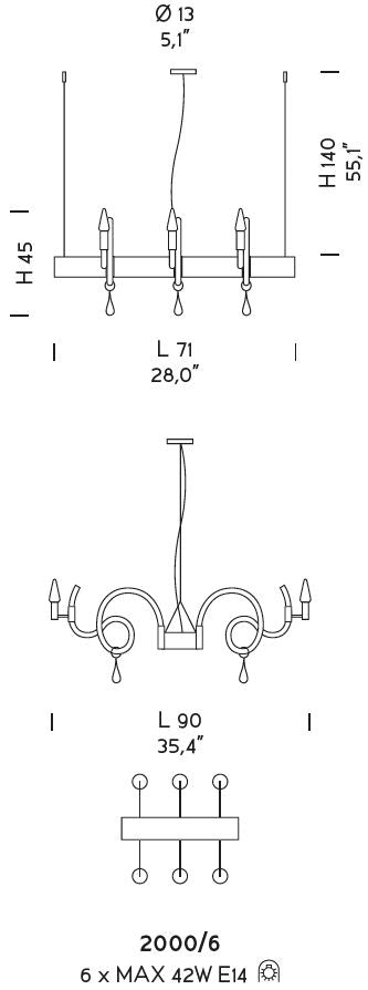 Sylcom Street 2000/6-NNS-CR Clear Suspension in Brushed Black Nickel Metal Finish