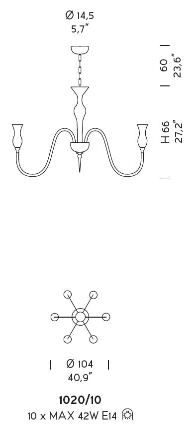 Sylcom Teodato 1020/10-K-CR Clear Chandelier in Polished Chrome Metal Finish