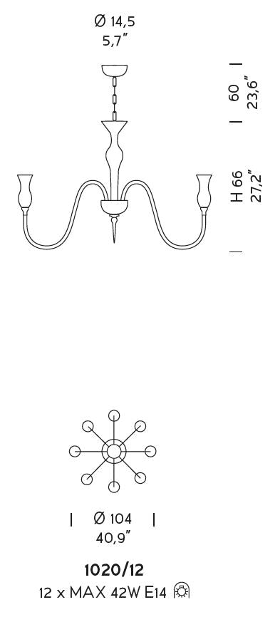 Sylcom Teodato 1020/12-D-FU Smoked Chandelier in Polished Gold Metal Finish