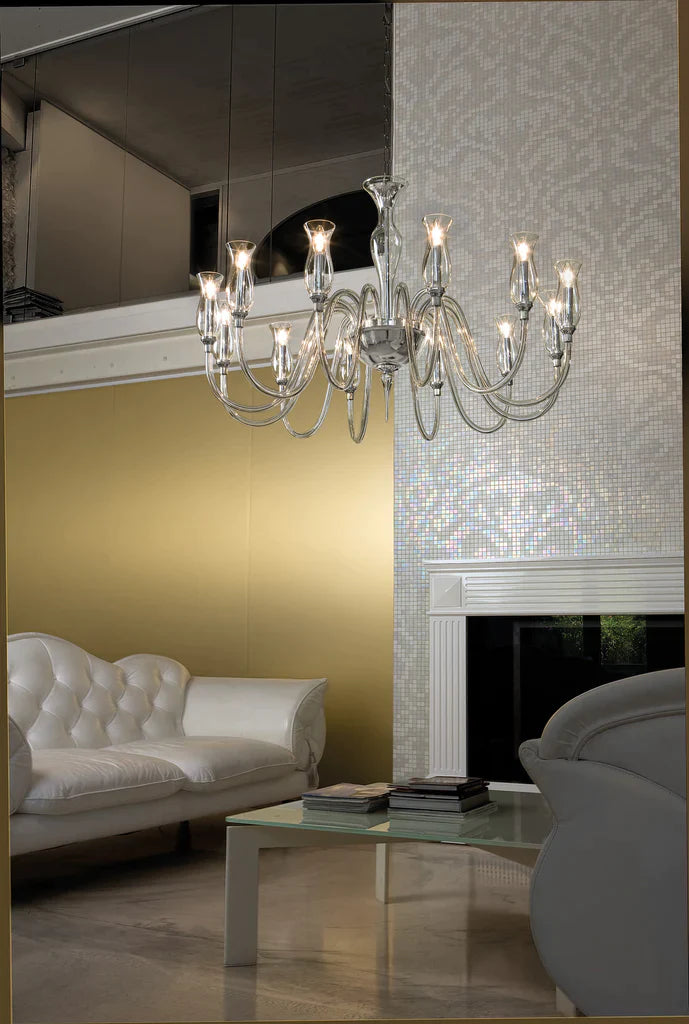 Sylcom Teodato 1020/12-K-CR Clear Chandelier in Polished Chrome Metal Finish