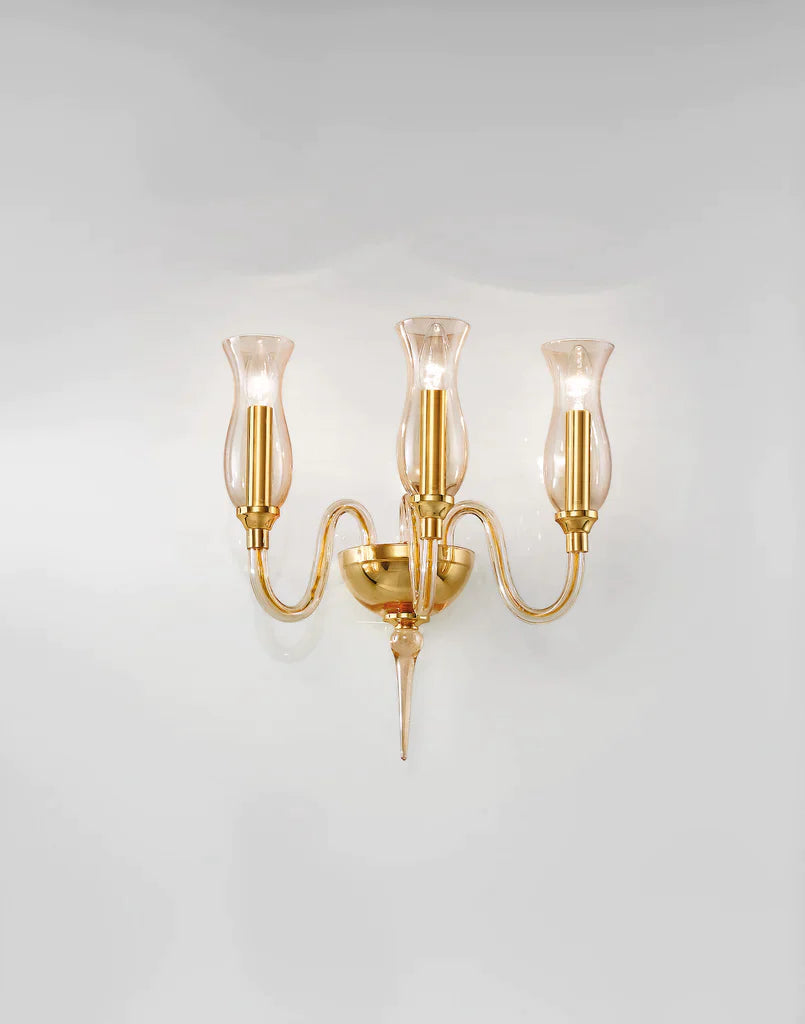 Sylcom Teodato 1020/A3-D-D.A Amber Detailing Wall Lamp in Polished Gold Metal Finish