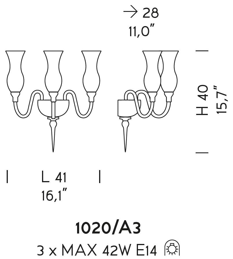 Sylcom Teodato 1020/A3-K-CR Clear Wall Lamp in Polished Chrome Metal Finish