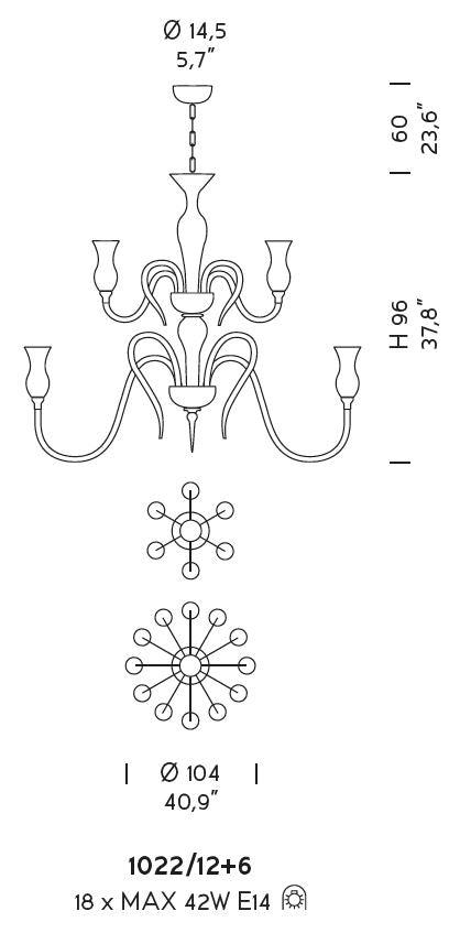 Sylcom Teodato 1022/12+6-K-FU Smoked Chandelier in Polished Chrome Metal Finish