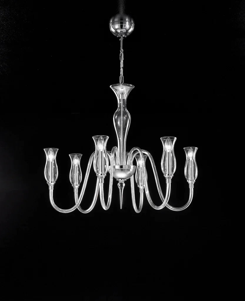 Sylcom Teodato 1022/6-K-CR Clear Chandelier in Polished Chrome Metal Finish