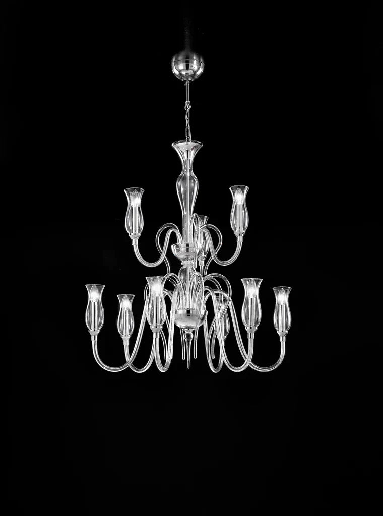 Sylcom Teodato 1022/6+3-K-CR Clear Chandelier in Polished Chrome Metal Finish