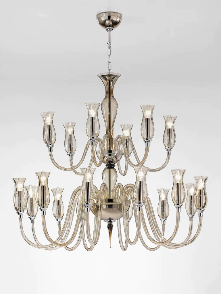 Sylcom Teodato 1022/8+4-K-FU Smoked Chandelier in Polished Chrome Metal Finish
