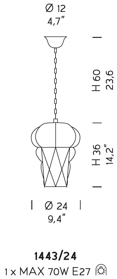 Sylcom Tiepolo 1443/24-INOX-AMT Amethyst Suspension in Rough Steel Metal Finish