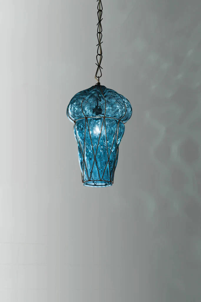 Sylcom Tiepolo 1443/30-INOX-DEN Blue Denim Suspension in Rough Steel Metal Finish