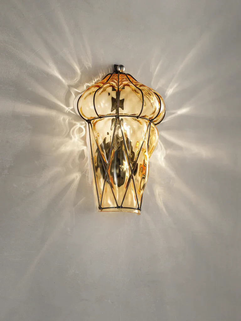 Sylcom Tiepolo 1443/A-INOX-AS Submerged Amber Wall lamp in Rough Steel Metal Finish