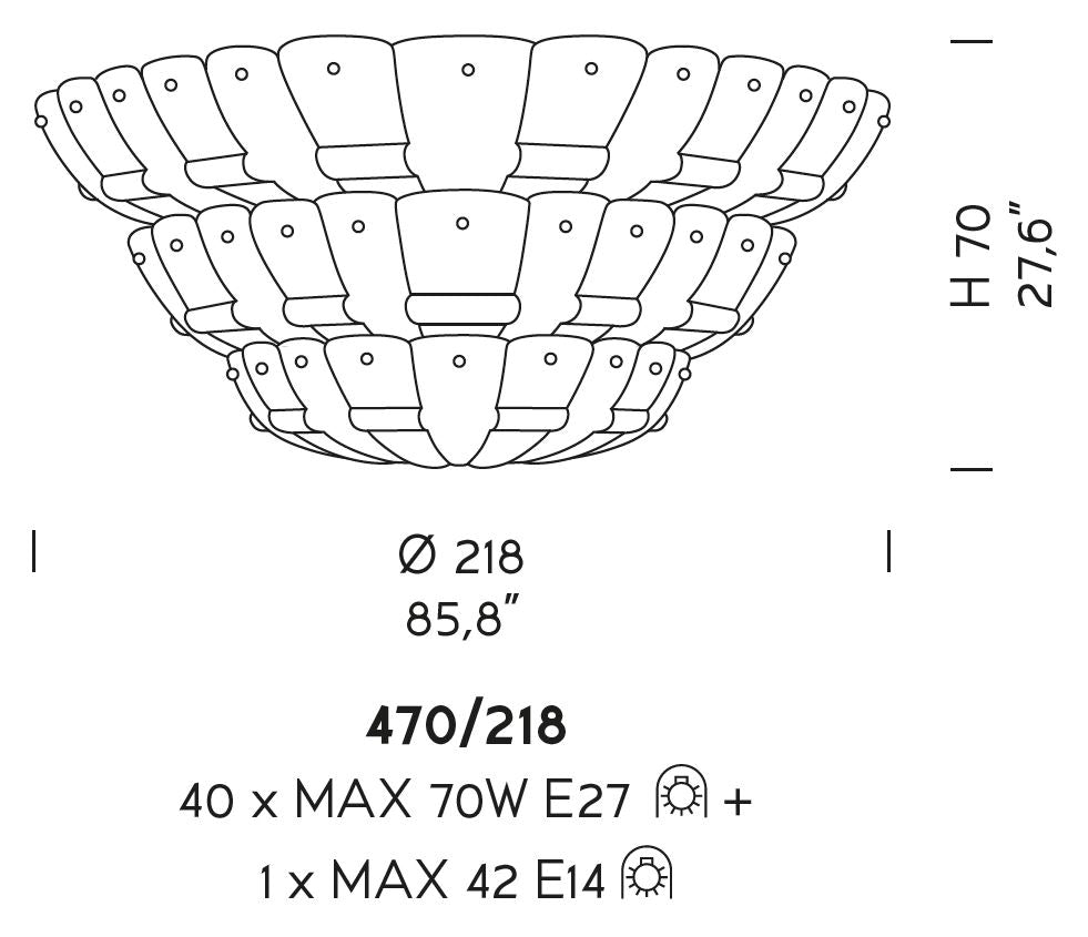 Sylcom Tribuno 470/218-B-CR Clear Ceiling Lamp in White Metal Finish