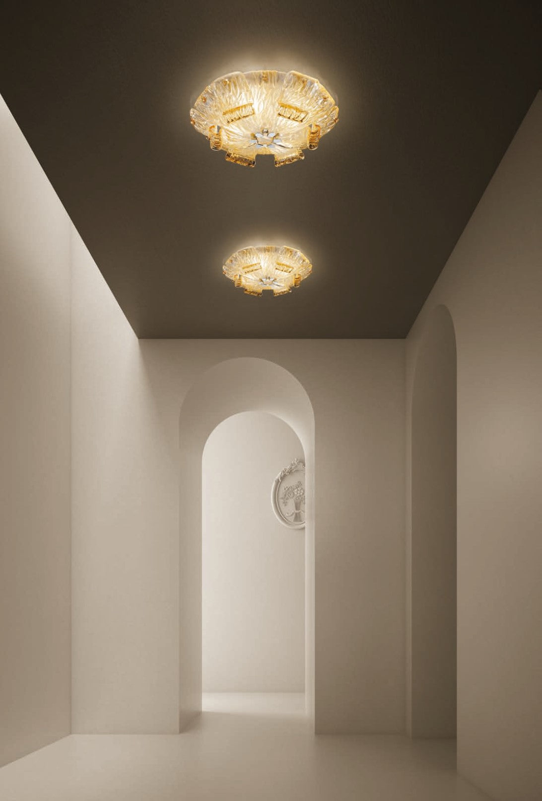 Sylcom Tribuno 470/56-B-AMB Amber Ceiling Lamp in White Metal Finish