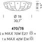 Sylcom Tribuno 470/78-B-CR Clear Ceiling Lamp in White Metal Finish