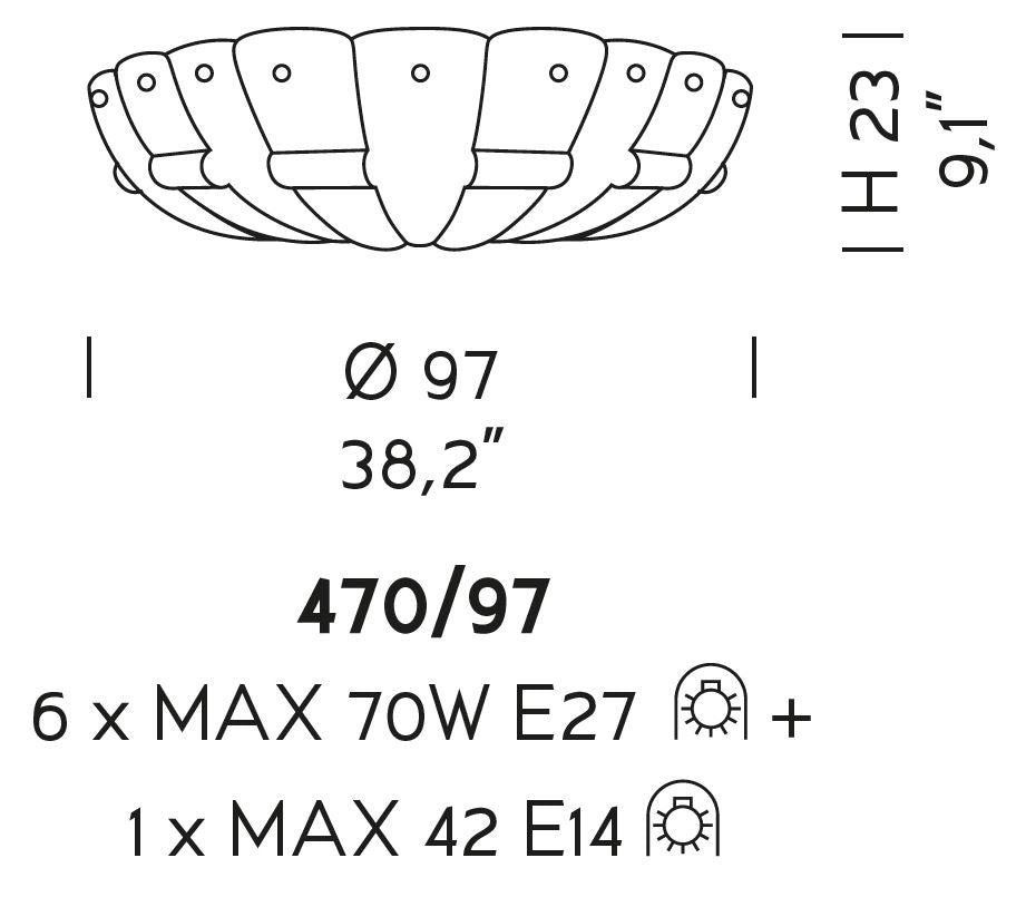 Sylcom Tribuno 470/97-B-CR Clear Ceiling Lamp in White Metal Finish