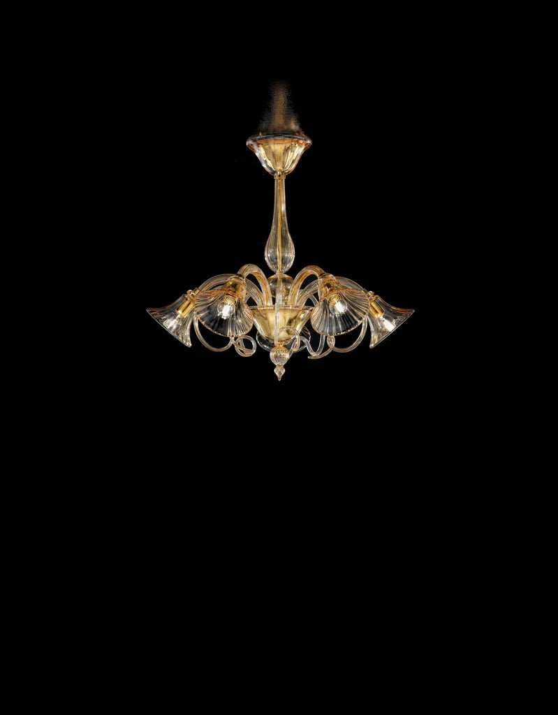 Sylcom Venier 1420/5-D-D.A Amber Detailing Chandelier in Polished Gold Metal Finish