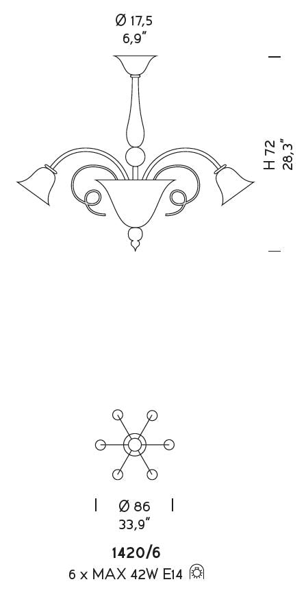 Sylcom Venier 1420/6-D-GRY Gray Chandelier in Polished Gold Metal Finish