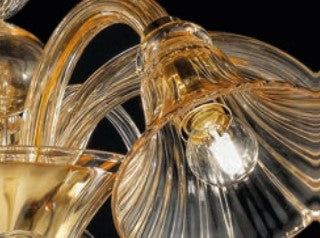 Sylcom Venier 1420/A2-D-D.A Amber Detailing Wall Lamp in Polished Gold Metal Finish