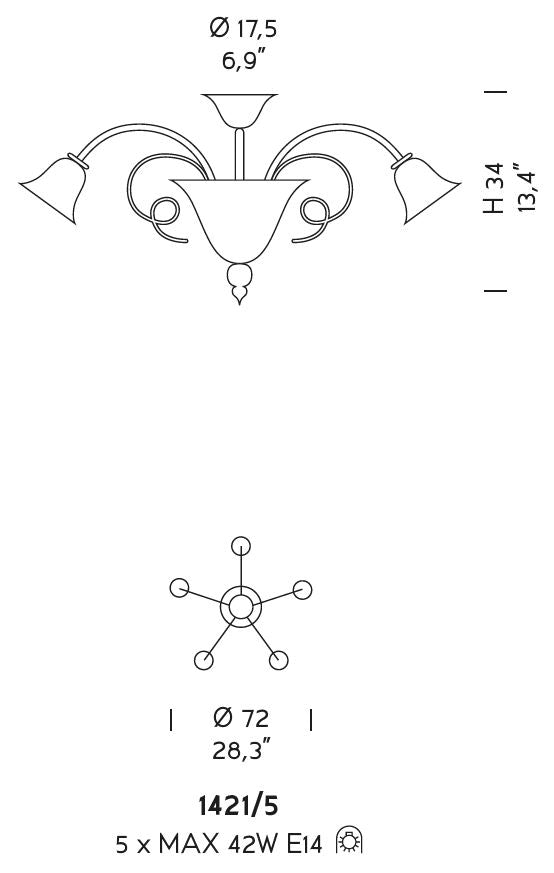 Sylcom Venier 1421/5-K-GRY Gray Ceiling Lamp in Polished Chrome Metal Finish