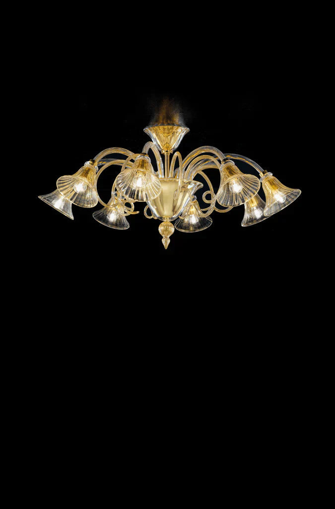 Sylcom Venier 1421/8-D-CR.ORO Clear and 24 Kt Gold Ceiling Lamp in Polished Gold Metal Finish