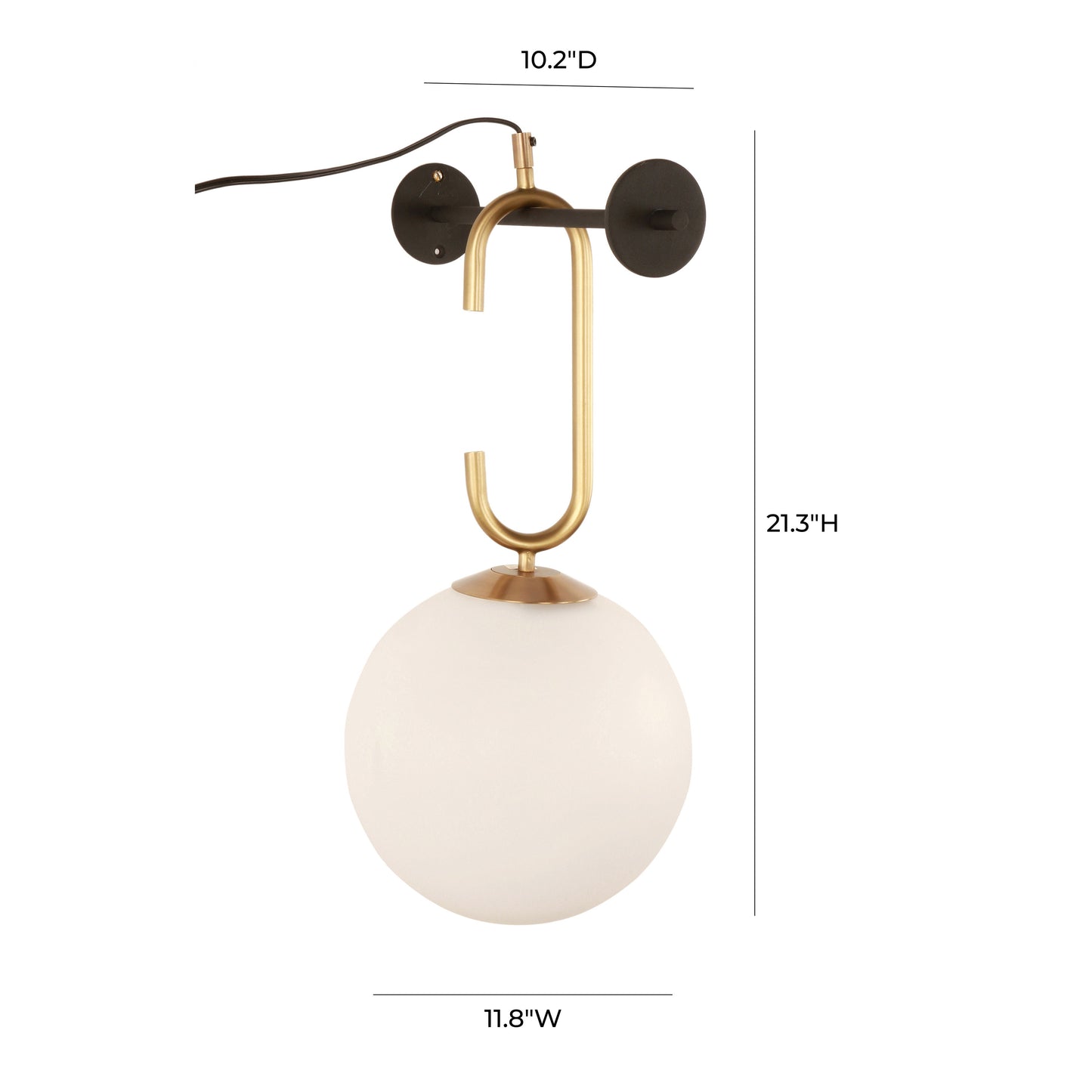 TOV Furniture Chic Hanging Wall Sconce With Frosted Round Shade and Brushed Brass Ring