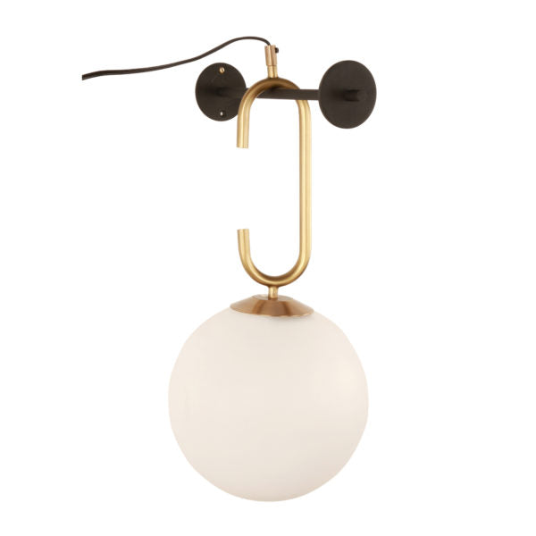 TOV Furniture Chic Hanging Wall Sconce With Frosted Round Shade and Brushed Brass Ring