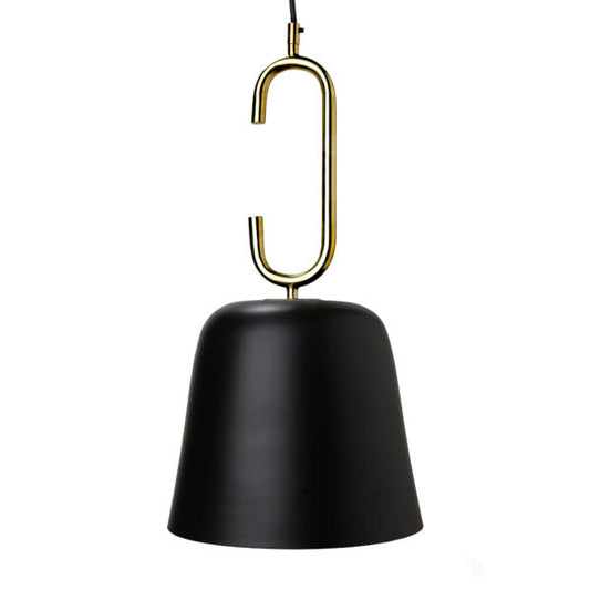 TOV Furniture Chic Long Pendant Light With A Black Classic Conical Shade and Brass Ring