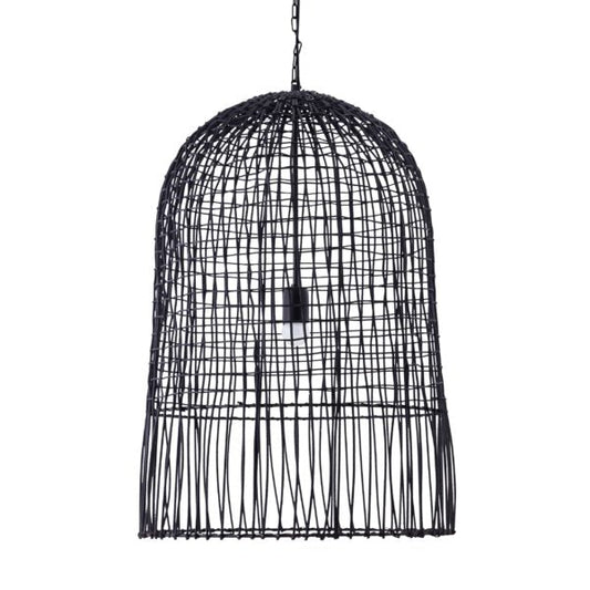 TOV Furniture Effie Black Rattan Pendant Light in Iron Frame