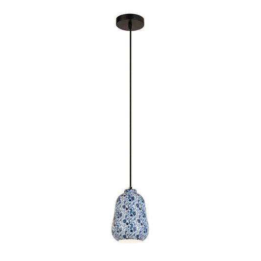 TOV Furniture Gia Pendant Light With Floral Pattern in Blue Finish