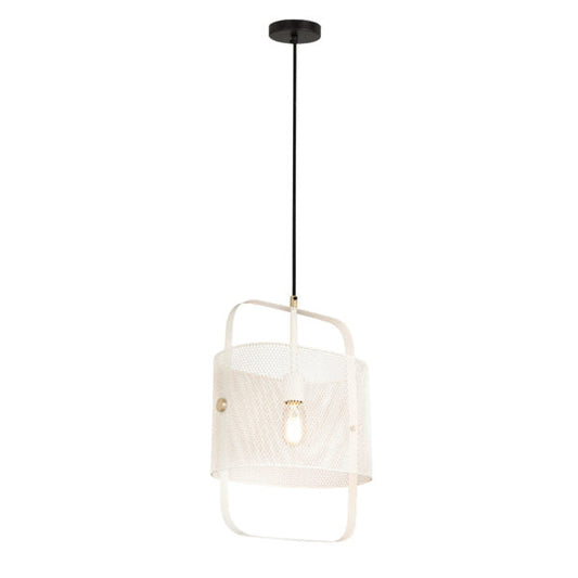 TOV Furniture Klaus Small White Pendant Light With Perforated Shade and Brass Hardware Accent