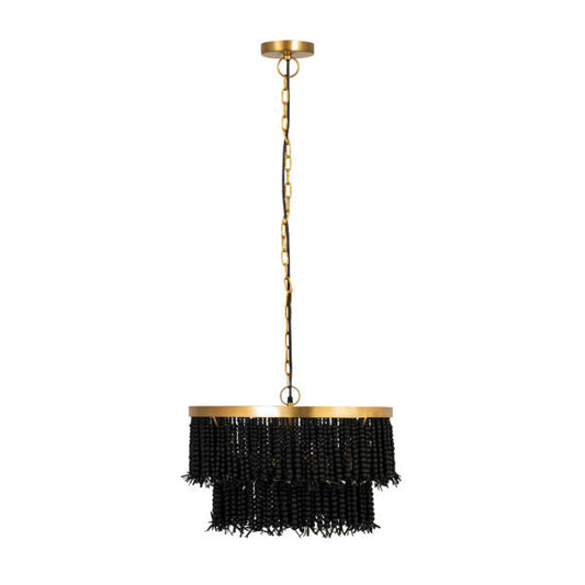 TOV Furniture Krish Brass Finish Iron Frame With Two Tier Black Beaded Chandelier