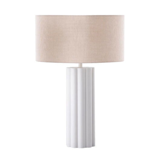 TOV Furniture Latur Iron Base Table Lamp With Cream Drum Shade in White Finish