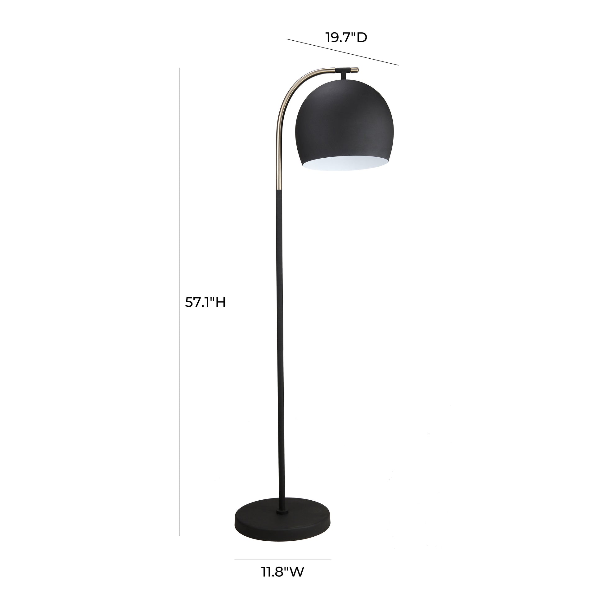 TOV Furniture Lucci Brass Floor Lamp With Black Dome Shade and Black Arched Neck