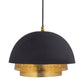 TOV Furniture Luxor Small Pendant Light With Matte Black Dome Shade and Two Tier Brass Rings