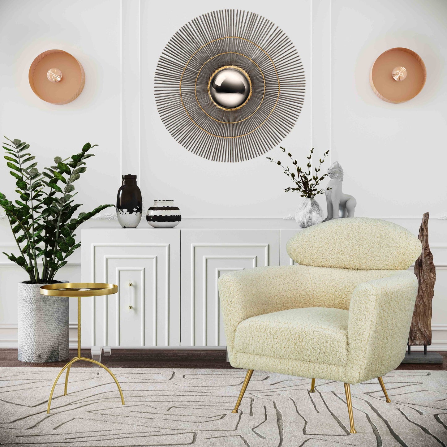 TOV Furniture Round Bare Bulb Wall Sconce in Blush Finish