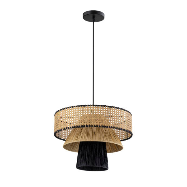 TOV Furniture Rylie Rattan Pendant Light With Brown Shade and Black Finish