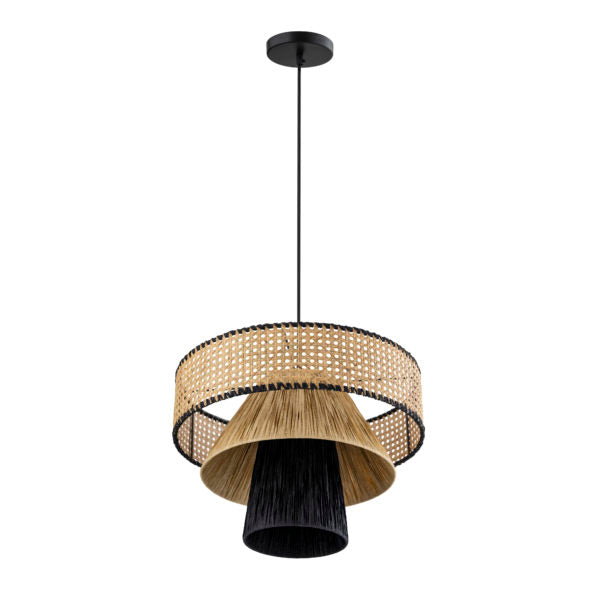 TOV Furniture Rylie Rattan Pendant Light With Brown Shade and Black Finish