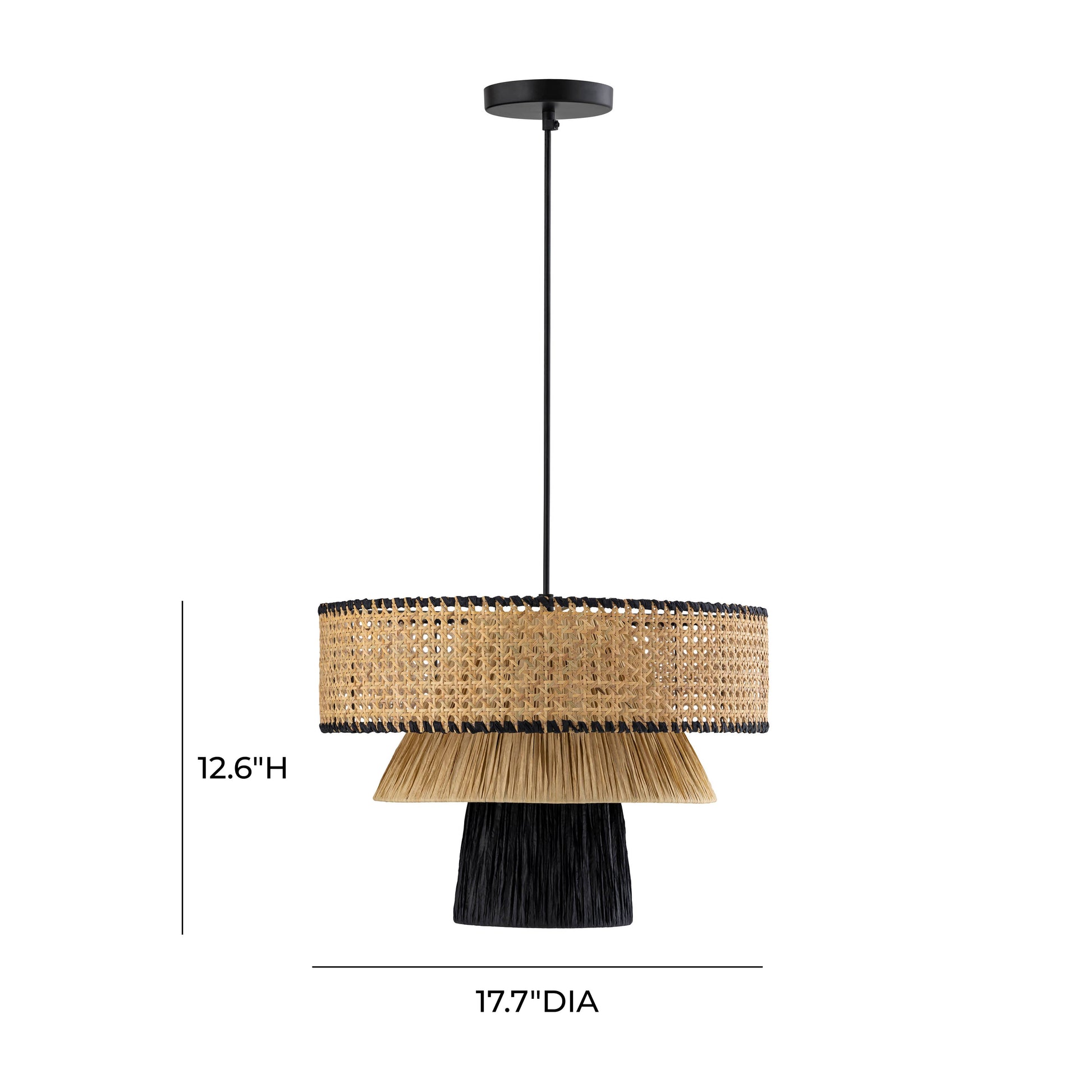 TOV Furniture Rylie Rattan Pendant Light With Brown Shade and Black Finish