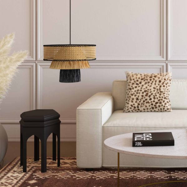 TOV Furniture Rylie Rattan Pendant Light With Brown Shade and Black Finish