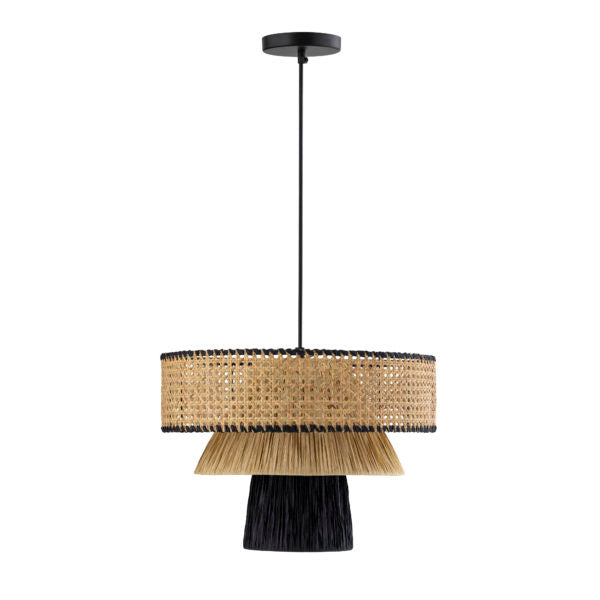 TOV Furniture Rylie Rattan Pendant Light With Brown Shade and Black Finish