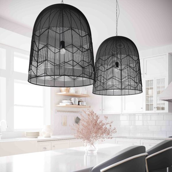 TOV Furniture Tessa Large Cage Pendant Light in Black Finish