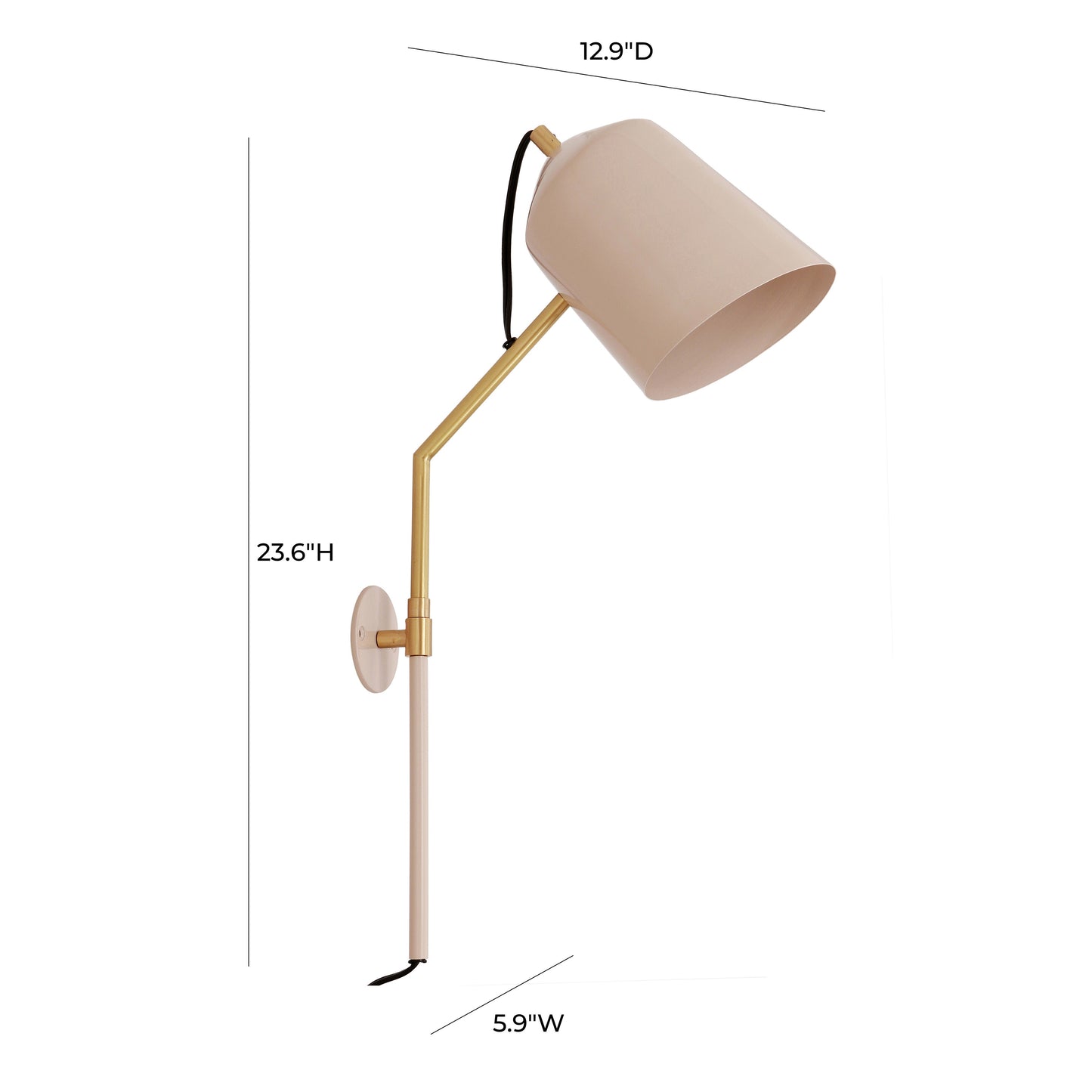 TOV Furniture Zaphire Wall Sconce With Blush Conical Shade and Angular Brass Neck