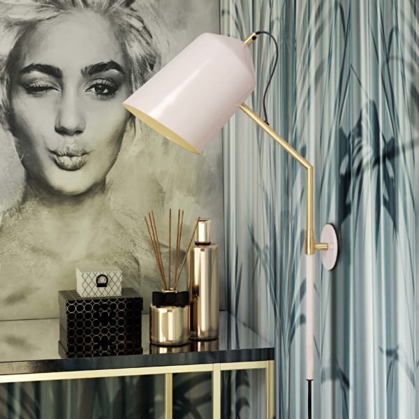 TOV Furniture Zaphire Wall Sconce With Blush Conical Shade and Angular Brass Neck