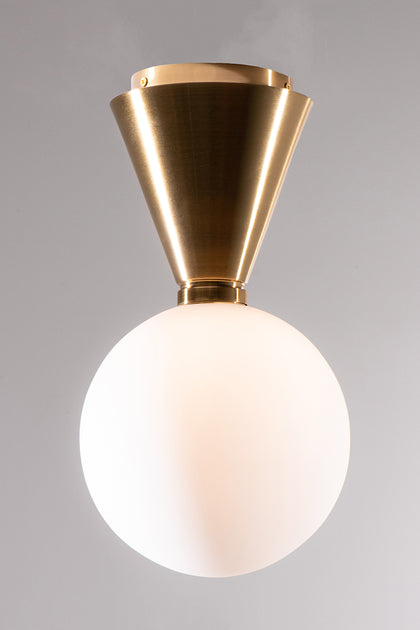 The Vault Amande White Globe Ceiling Light - Satin Brass