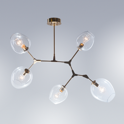 The Vault Rhome Sputnik Satin Brass Frame & Clear Glass Chandelier