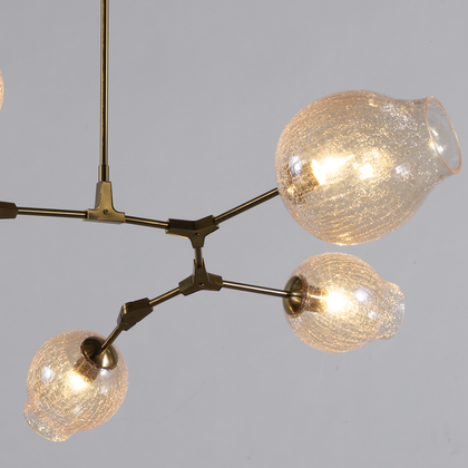 The Vault Rhome Sputnik Satin Brass Frame & Crackle Glass Chandelier