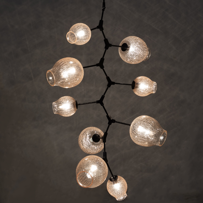 The Vault Sahan Mid-Century Matte Black & Champagne Crackle Glass Chandelier