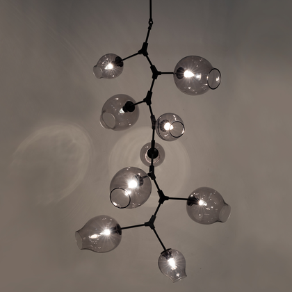 The Vault Sahan Mid-Century Matte Black & Clear Smoke Glass Chandelier