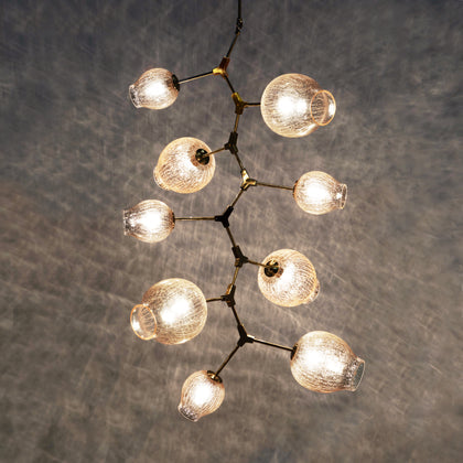 The Vault Sahan Mid-Century Satin Brass & Champagne Crackle Glass Chandelier